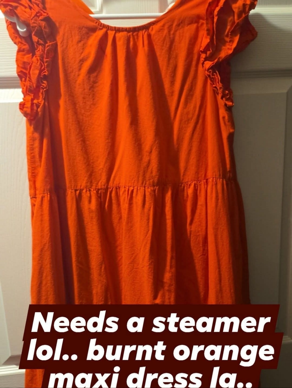 Burnt Orange Ruffle Sleeve Maxi Dress - Casual Everyday